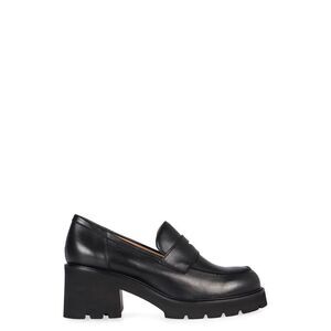 DOUCAL S Women's Leather Penny Loafer with Chunky Heel and Lug Sole Women BLACK